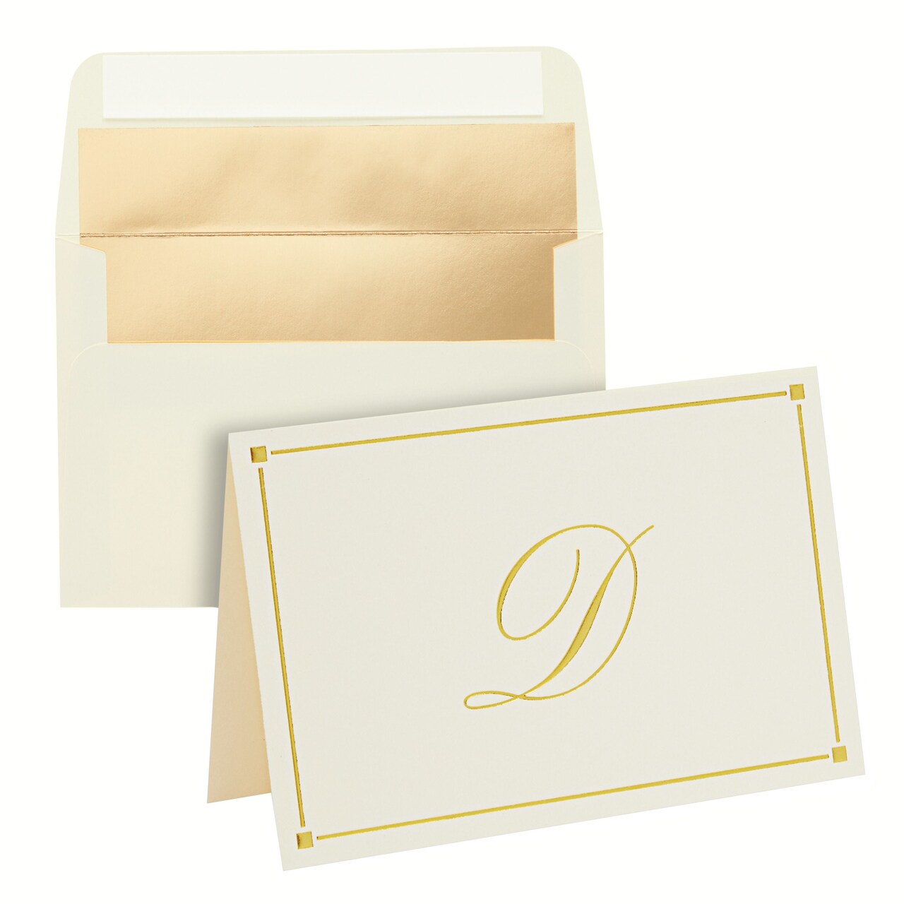 Gold Foil Letter D Personalized Blank Note Cards with Envelopes 4x6, Initial D Monogrammed Stationery Set (Ivory, 24 Pack)